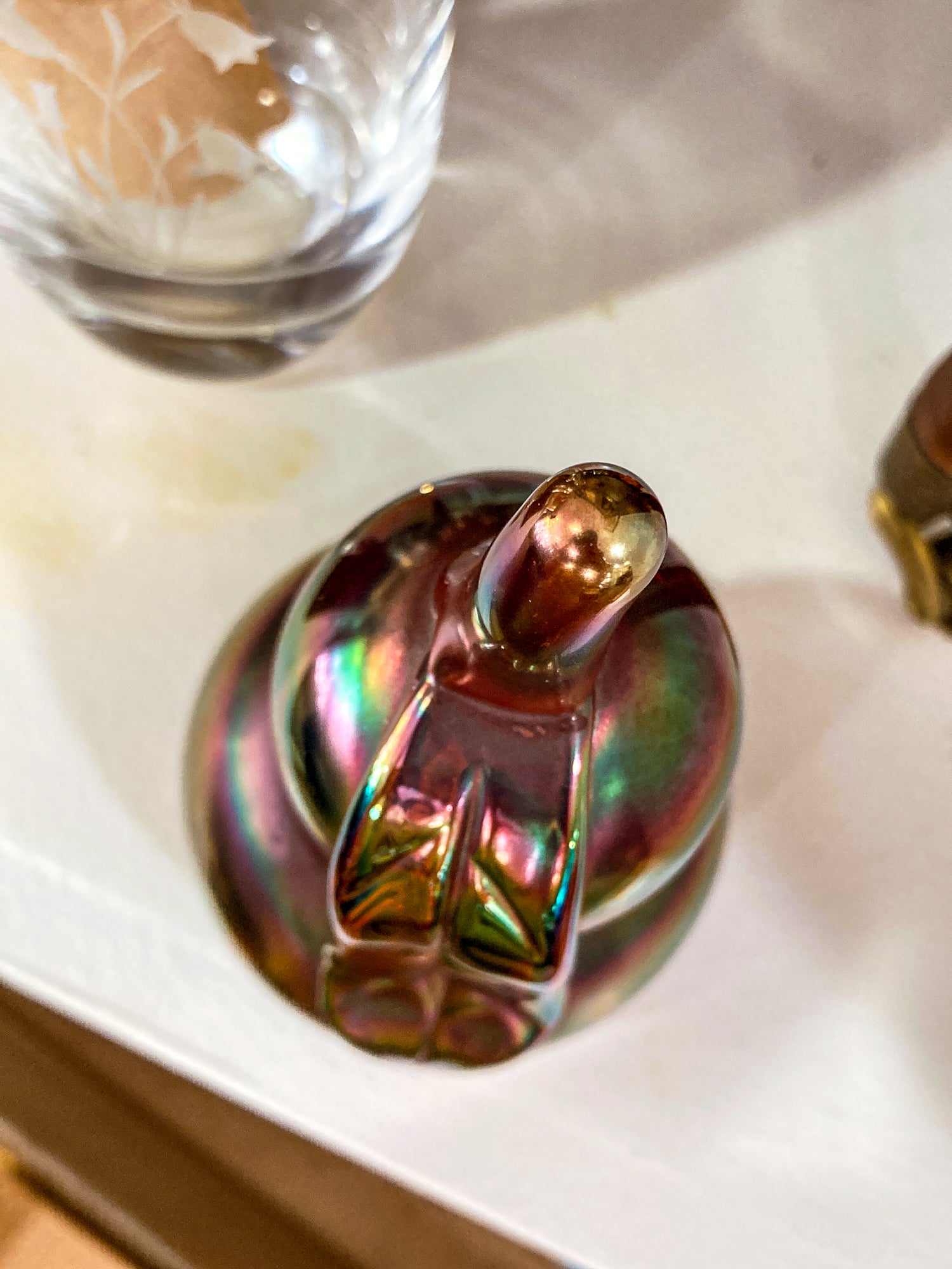 Vintage Handblown St. Clair Iridescent Pear Large Glass Paperweight