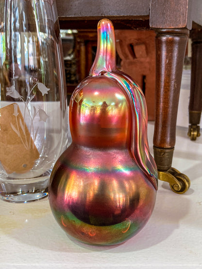 Vintage Handblown St. Clair Iridescent Pear Large Glass Paperweight