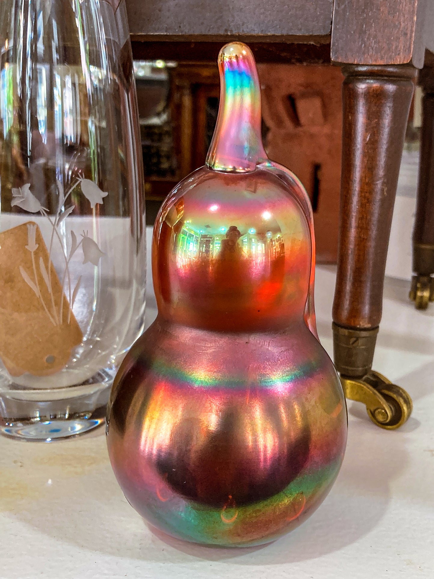 Vintage Handblown St. Clair Iridescent Pear Large Glass Paperweight