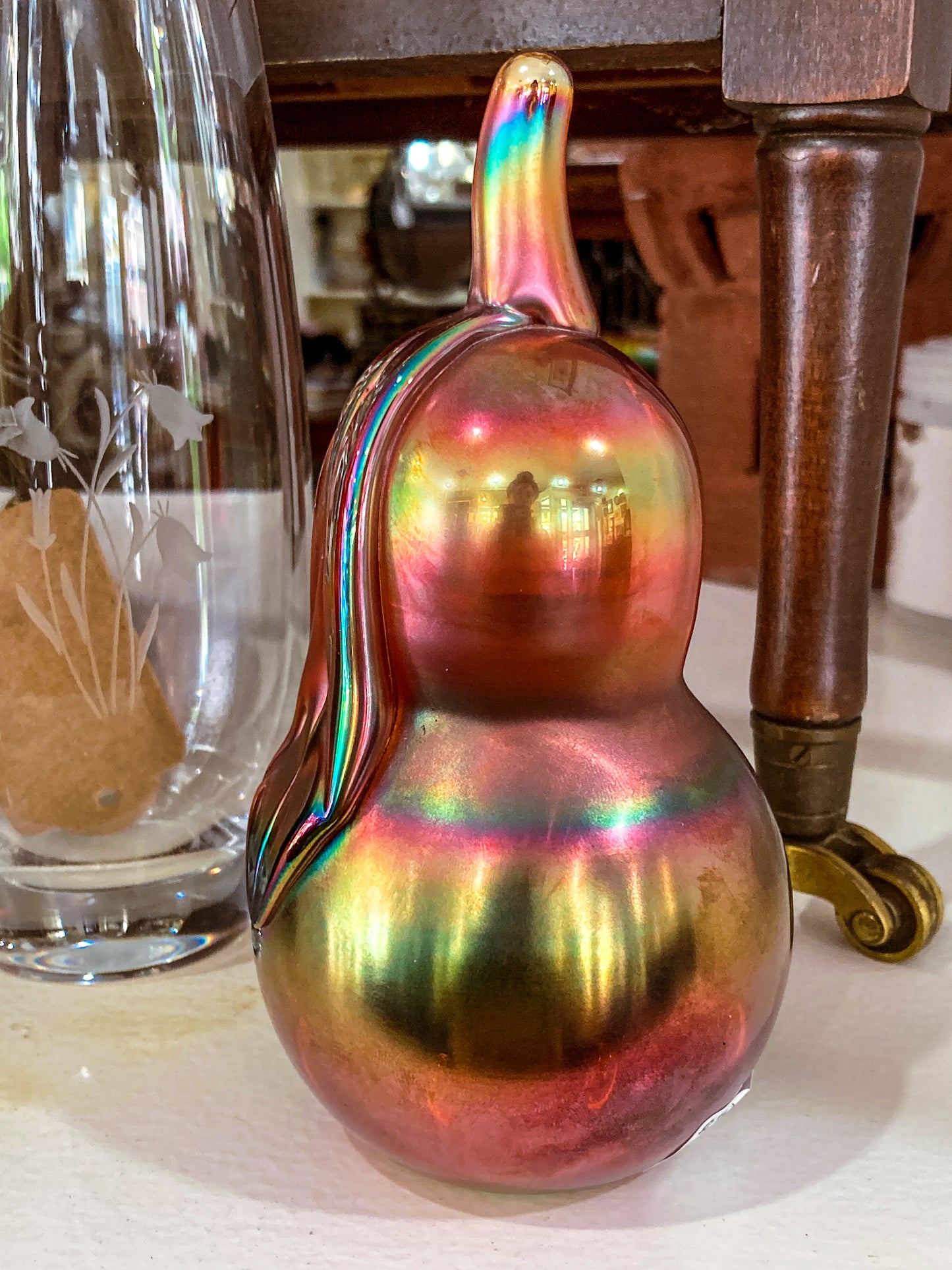 Vintage Handblown St. Clair Iridescent Pear Large Glass Paperweight