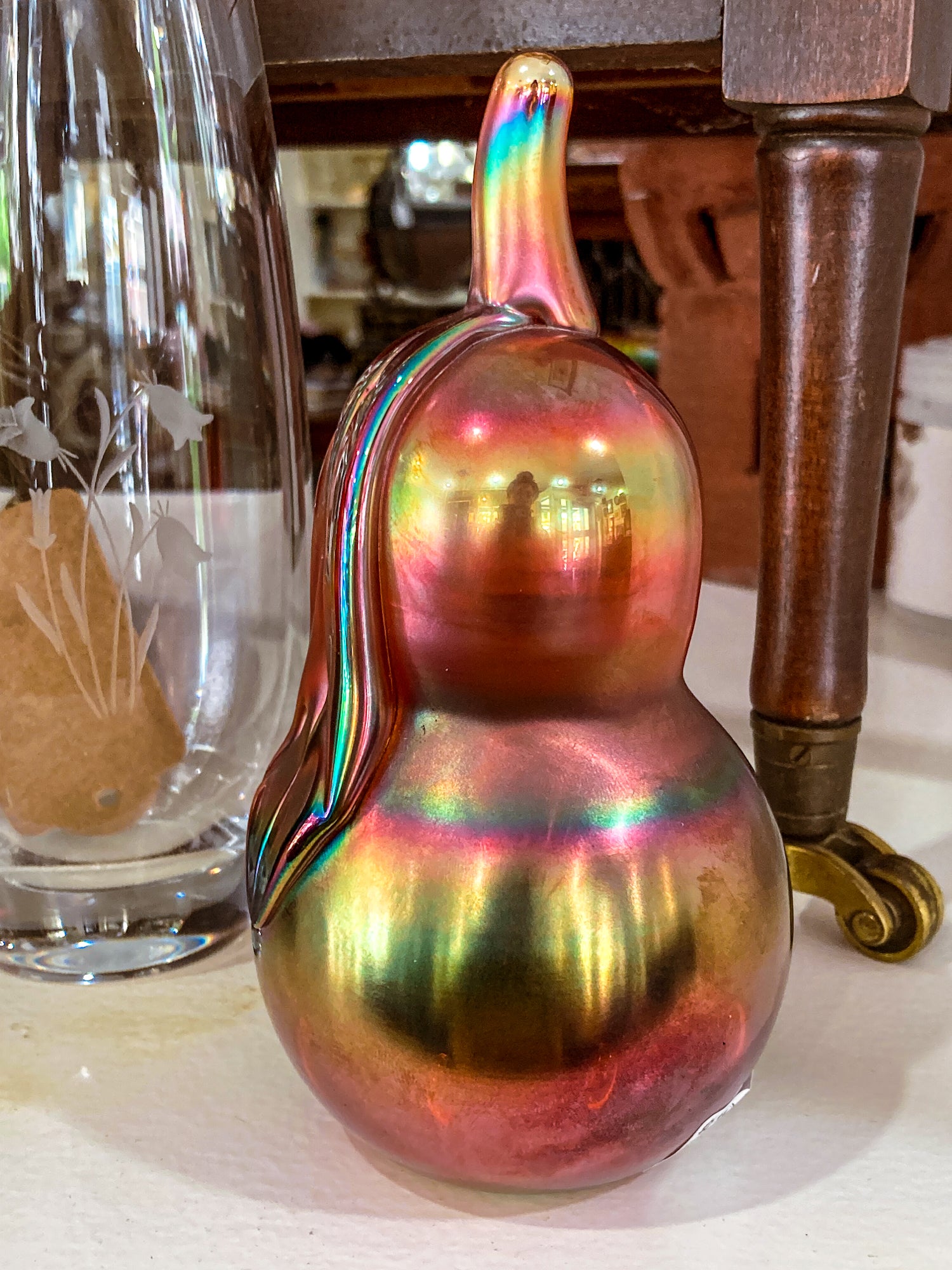 Vintage Handblown St. Clair Iridescent Pear Large Glass Paperweight