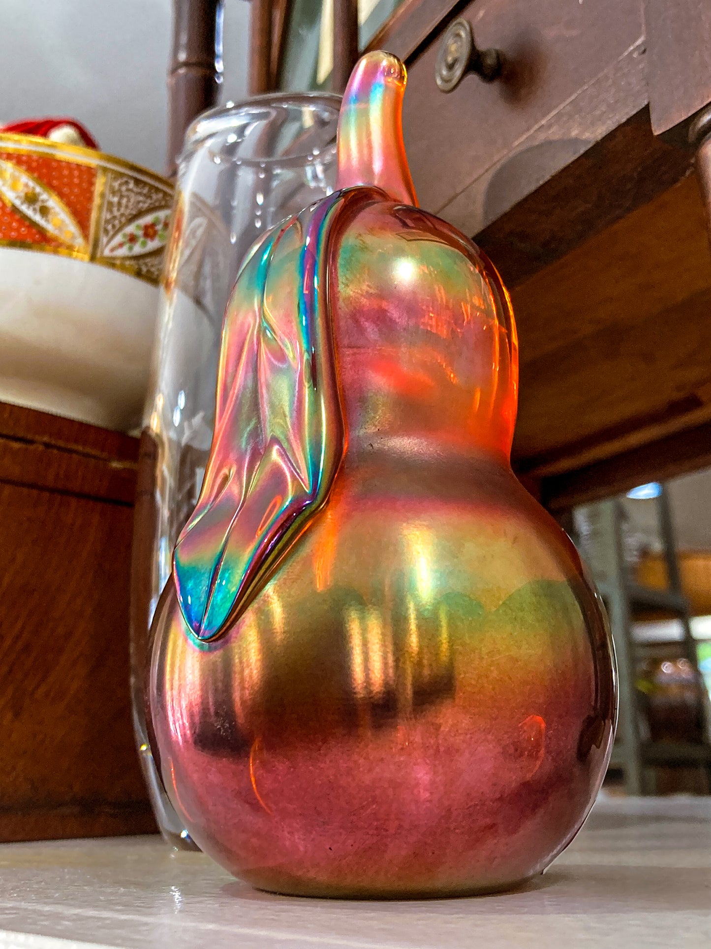 Vintage Handblown St. Clair Iridescent Pear Large Glass Paperweight