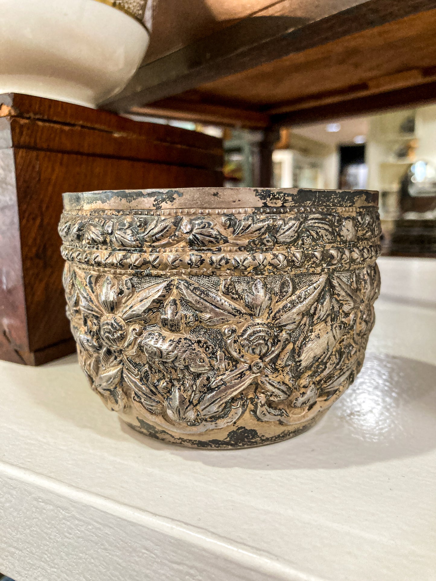 Vintage Handmade Animal Motif Burmese Silver Repoussé Bowl