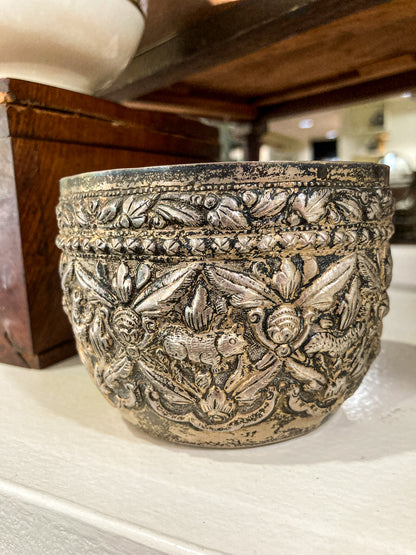Vintage Handmade Animal Motif Burmese Silver Repoussé Bowl