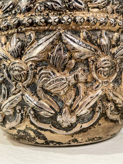 Vintage Handmade Animal Motif Burmese Silver Repoussé Bowl