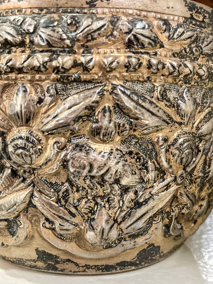 Vintage Handmade Animal Motif Burmese Silver Repoussé Bowl
