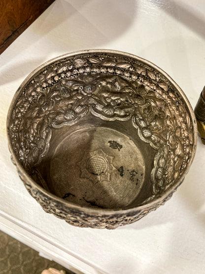 Vintage Handmade Animal Motif Burmese Silver Repoussé Bowl