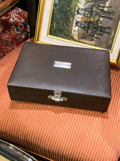 Vintage 1970s Charcoal Milk Glass Lined Lidded Humidor Cigar Box