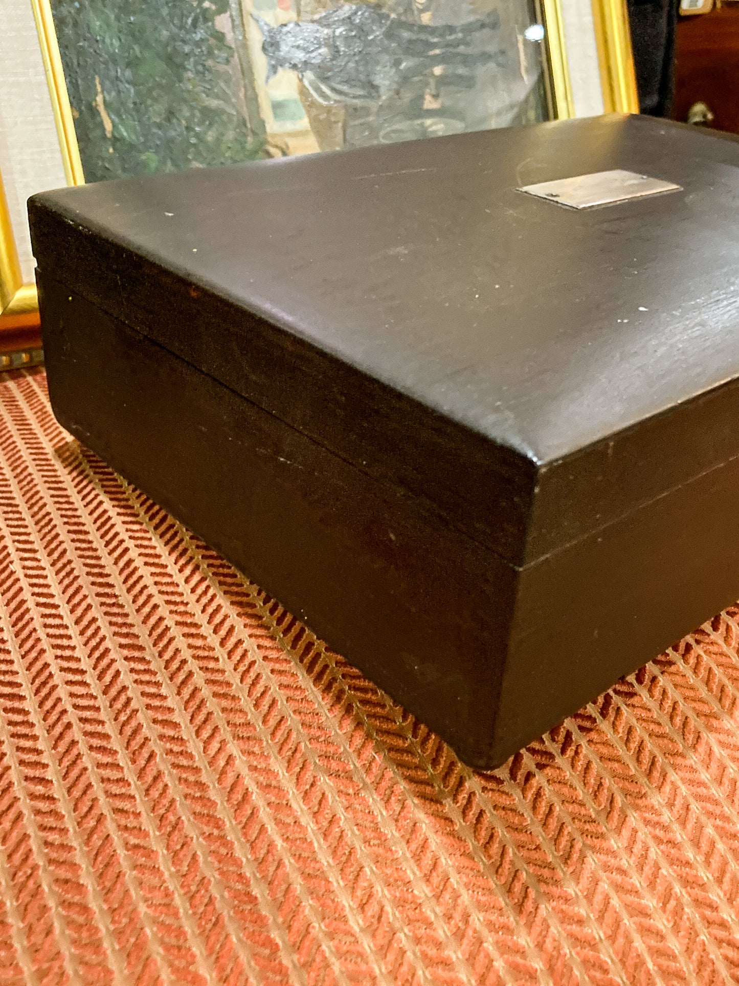 Vintage 1970s Charcoal Milk Glass Lined Lidded Humidor Cigar Box