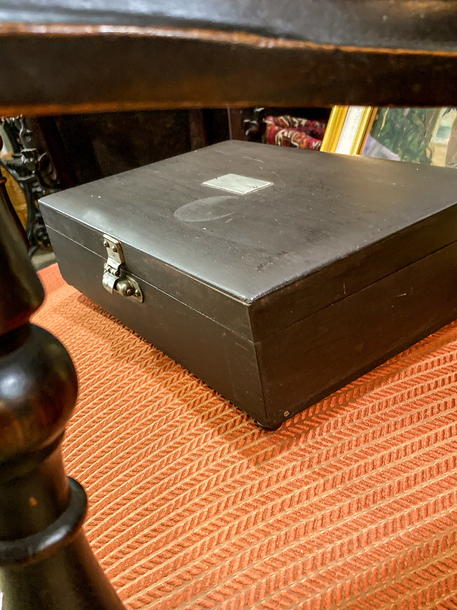 Vintage 1970s Charcoal Milk Glass Lined Lidded Humidor Cigar Box