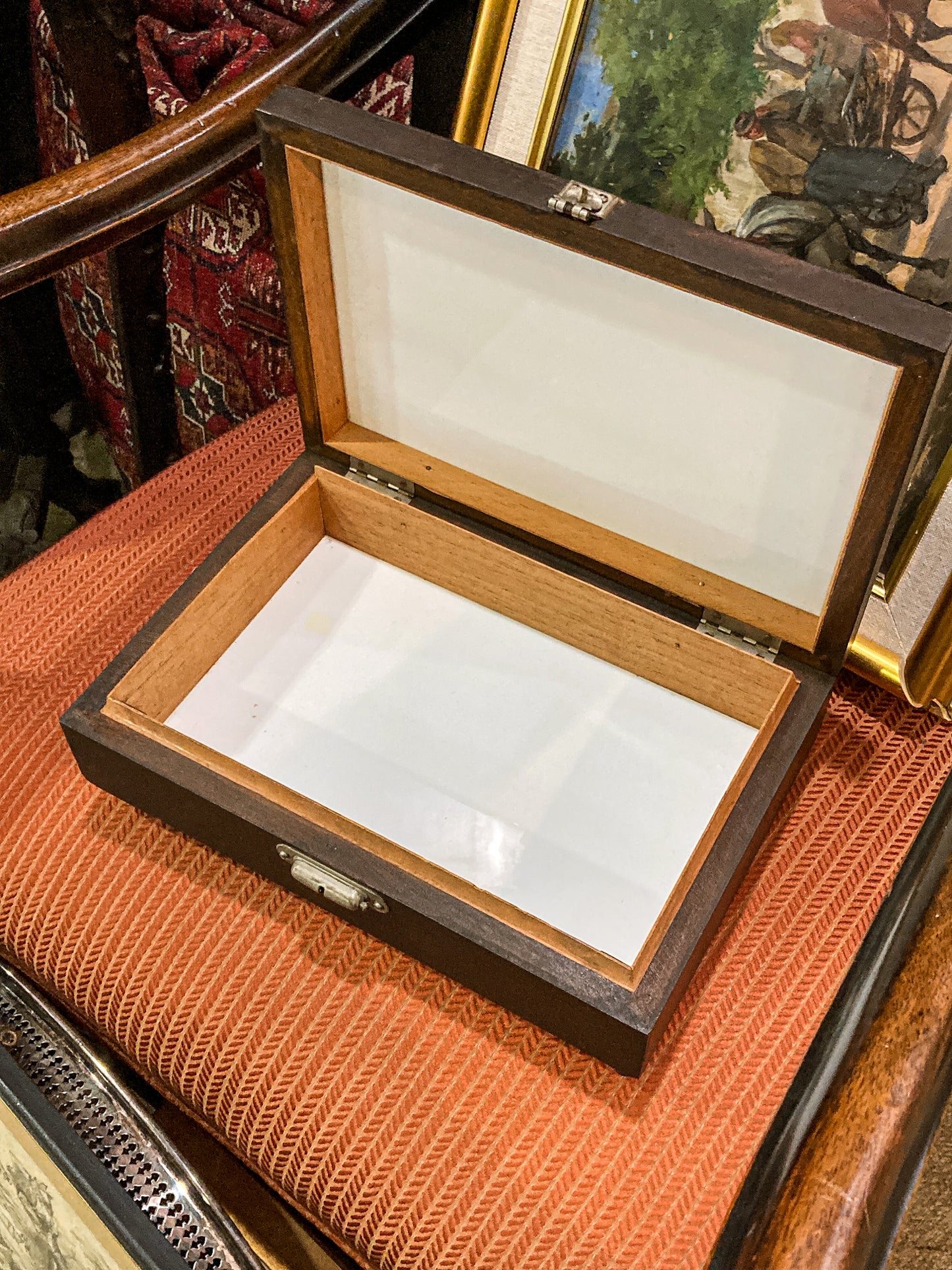 Vintage 1970s Charcoal Milk Glass Lined Lidded Humidor Cigar Box