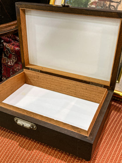 Vintage 1970s Charcoal Milk Glass Lined Lidded Humidor Cigar Box