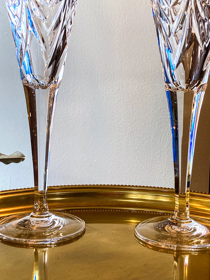 Waterford Happiness Millennium Series Crystal Champagne Flutes Glassware Pair