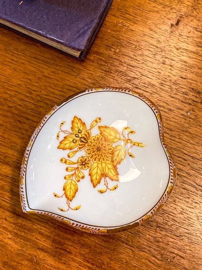 Vintage Herend Hand Painted Autumn Chinese Bouquet Heart Porcelain Box