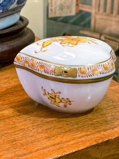 Vintage Herend Hand Painted Autumn Chinese Bouquet Heart Porcelain Box