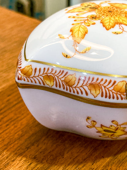 Vintage Herend Hand Painted Autumn Chinese Bouquet Heart Porcelain Box