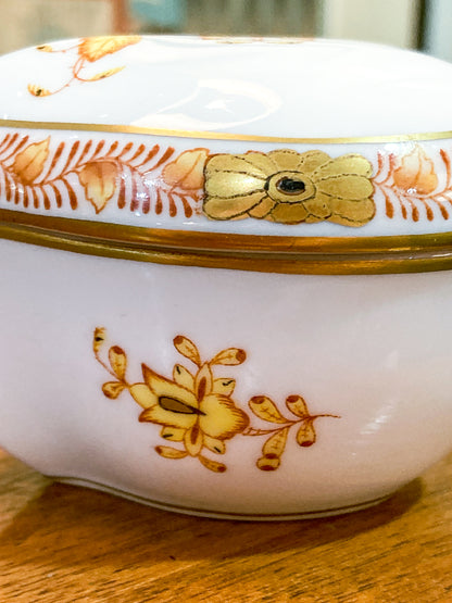 Vintage Herend Hand Painted Autumn Chinese Bouquet Heart Porcelain Box