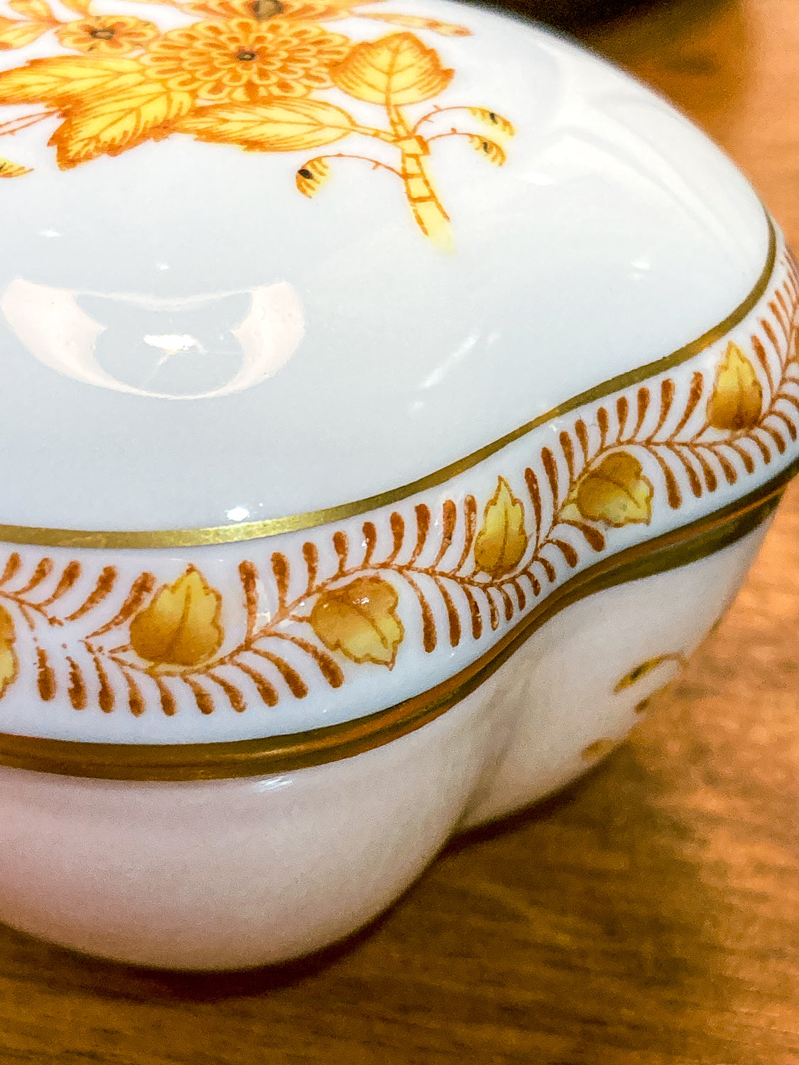Vintage Herend Hand Painted Autumn Chinese Bouquet Heart Porcelain Box
