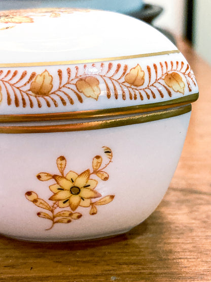 Vintage Herend Hand Painted Autumn Chinese Bouquet Heart Porcelain Box