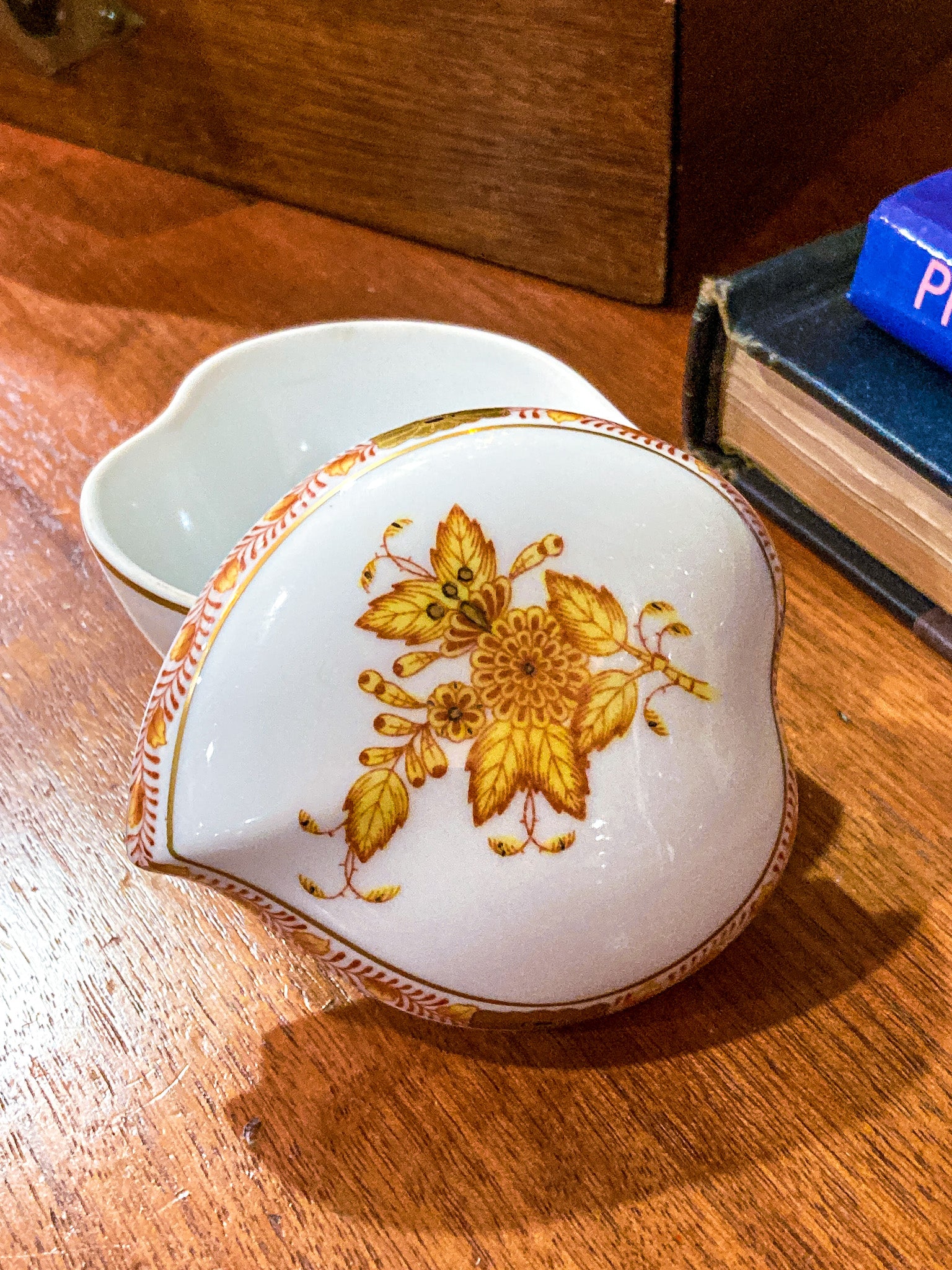 Vintage Herend Hand Painted Autumn Chinese Bouquet Heart Porcelain Box