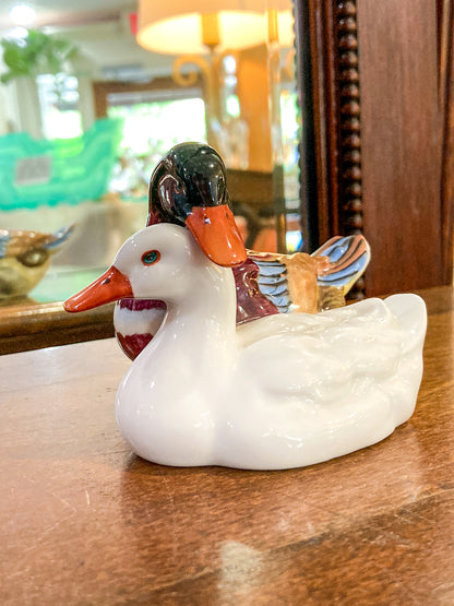 Vintage Herend Hand Painted Courting Duck Pair Hungarian Porcelain Figurine