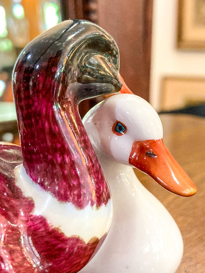 Vintage Herend Hand Painted Courting Duck Pair Hungarian Porcelain Figurine