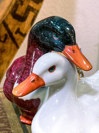 Vintage Herend Hand Painted Courting Duck Pair Hungarian Porcelain Figurine