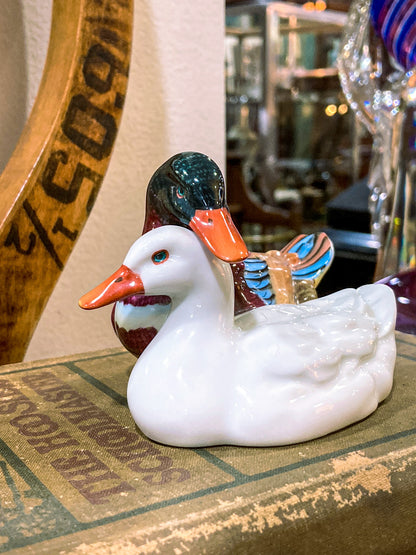 Vintage Herend Hand Painted Courting Duck Pair Hungarian Porcelain Figurine