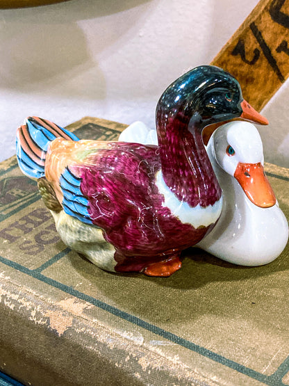 Vintage Herend Hand Painted Courting Duck Pair Hungarian Porcelain Figurine