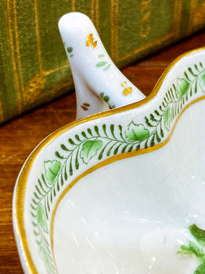 Vintage Herend Hand Painted Green Chinese Bouquet Porcelain Leaf Trinket Dish