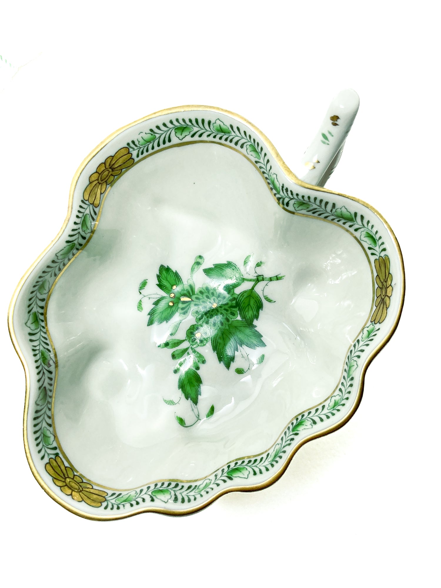 Vintage Herend Hand Painted Green Chinese Bouquet Porcelain Leaf Trinket Dish