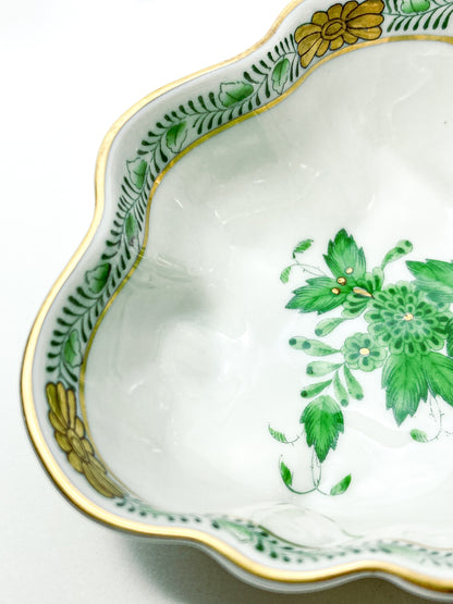 Vintage Herend Hand Painted Green Chinese Bouquet Porcelain Leaf Trinket Dish