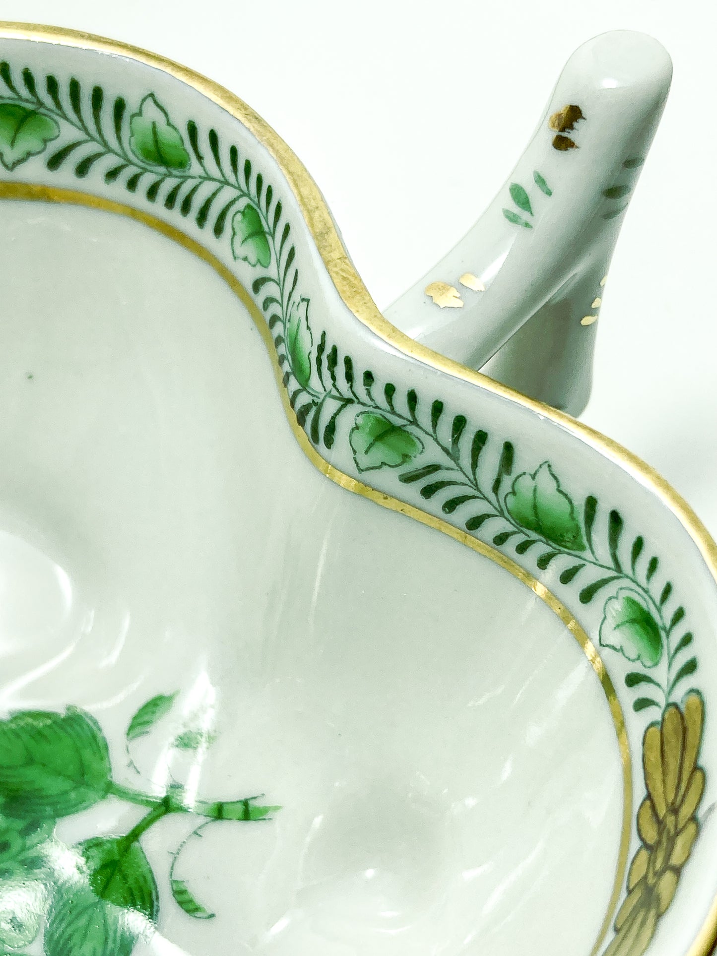Vintage Herend Hand Painted Green Chinese Bouquet Porcelain Leaf Trinket Dish