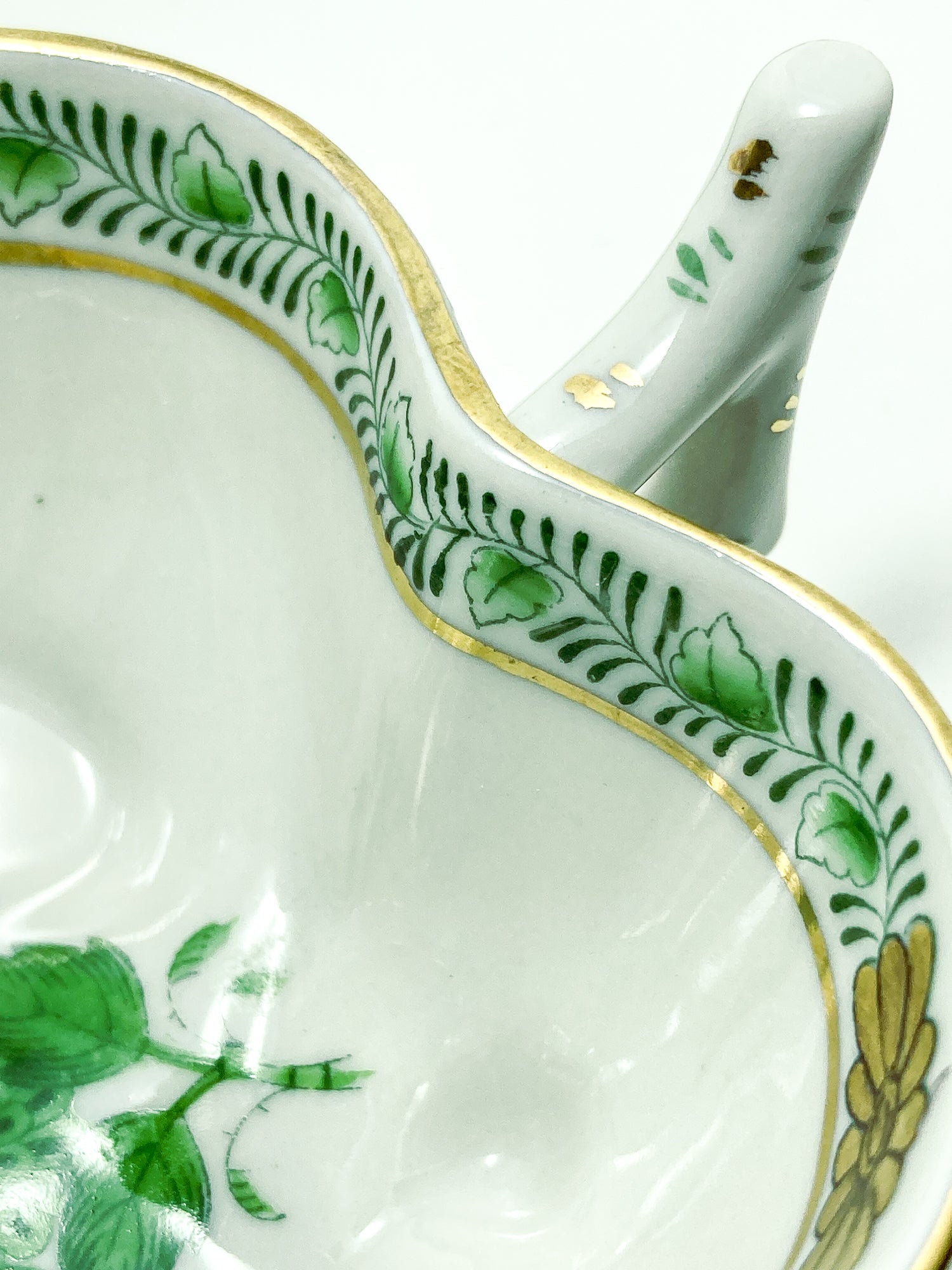 Vintage Herend Hand Painted Green Chinese Bouquet Porcelain Leaf Trinket Dish