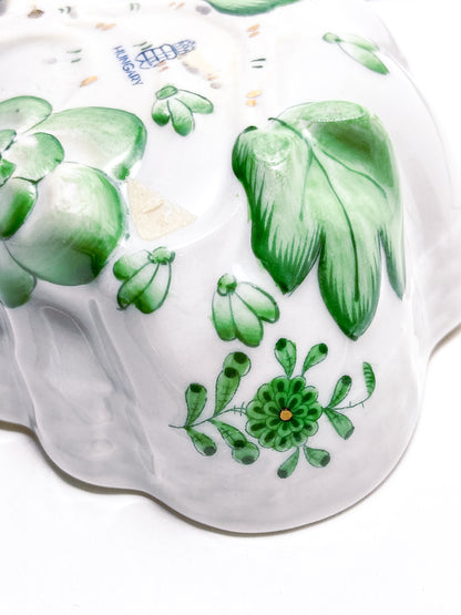 Vintage Herend Hand Painted Green Chinese Bouquet Porcelain Leaf Trinket Dish