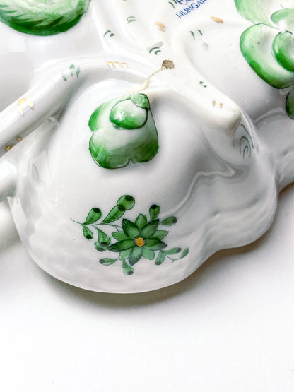 Vintage Herend Hand Painted Green Chinese Bouquet Porcelain Leaf Trinket Dish
