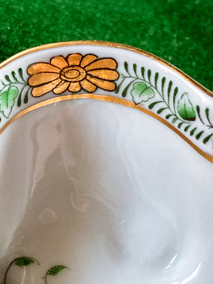 Vintage Herend Hand Painted Green Chinese Bouquet Porcelain Leaf Trinket Dish