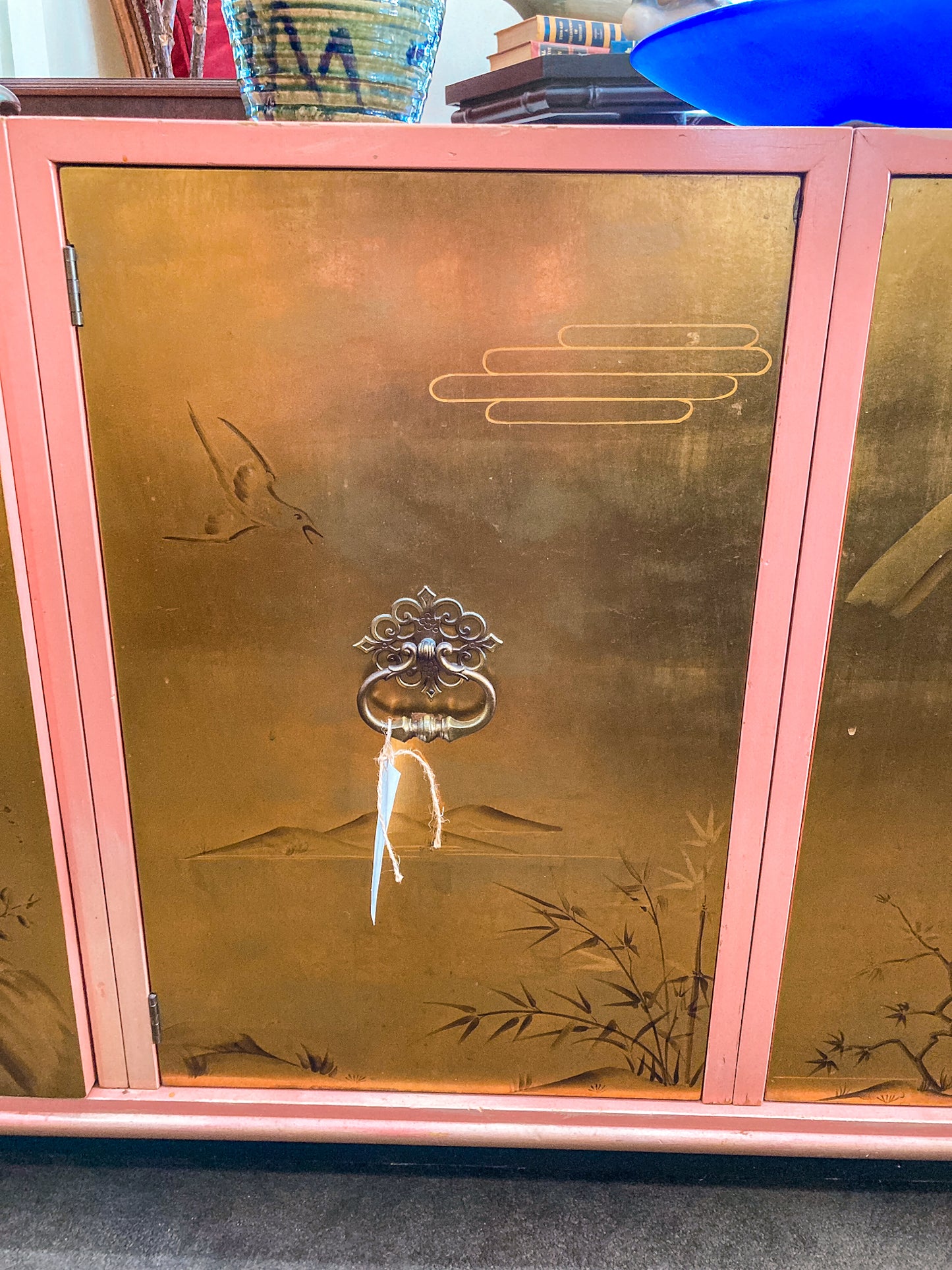 Vintage Hollywood Regency Renzo Rutili Pink Gold Johnson Furniture Credenza Cabinet