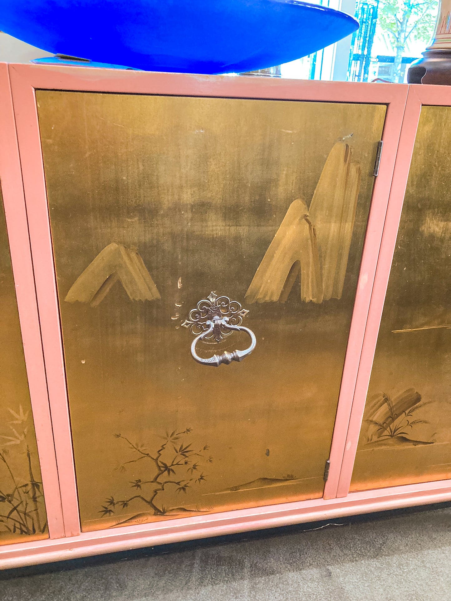 Vintage Hollywood Regency Renzo Rutili Pink Gold Johnson Furniture Credenza Cabinet