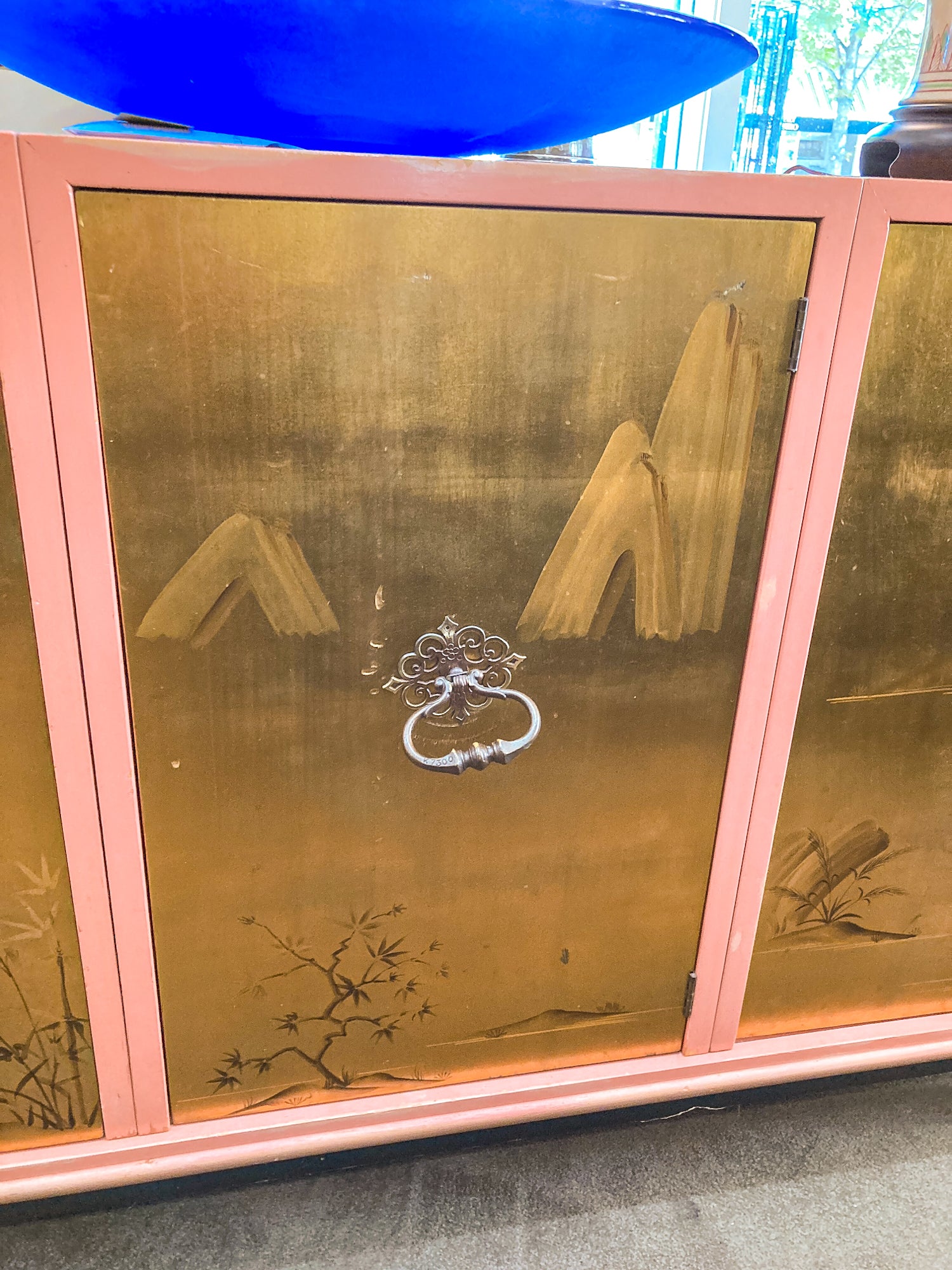 Vintage Hollywood Regency Renzo Rutili Pink Gold Johnson Furniture Credenza Cabinet