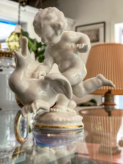 Vintage Hutschenreuther Karl Tutter Putto Chasing Goose Porcelain Figurine