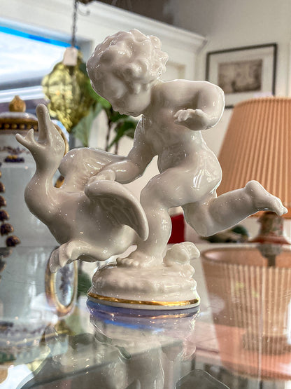 Vintage Hutschenreuther Karl Tutter Putto Chasing Goose Porcelain Figurine