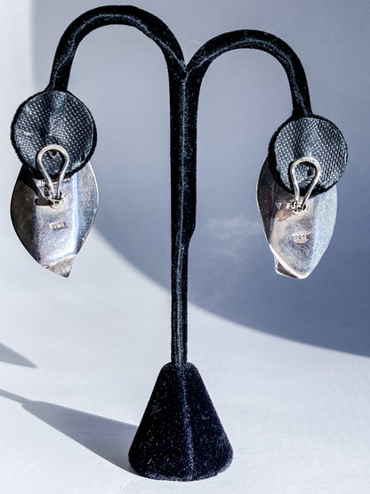 Vintage Indonesian Sterling Silver Openwork Geometric Dimensional Clip On Earrings