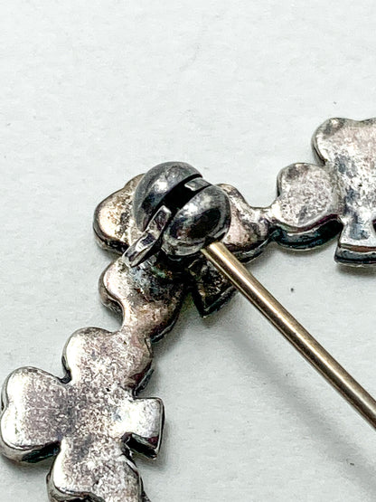 Vintage Irish Sterling Silver Marcasite Shamrock Circle Brooch Pin