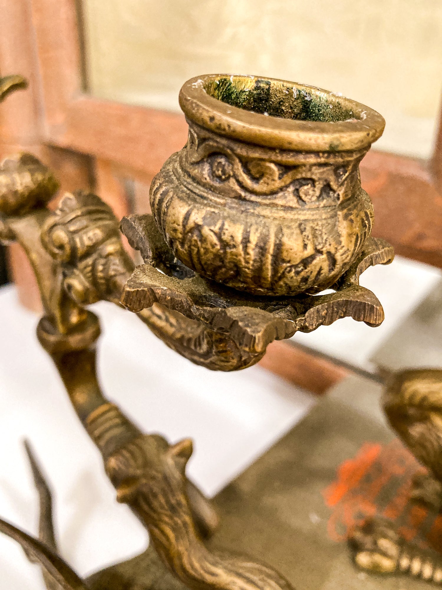 Vintage Pair Italian Sculptural Cast Brass Dragon Form Double Holder Candlesticks