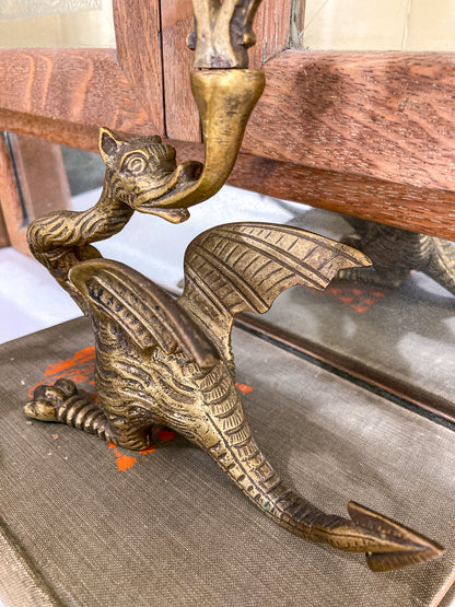Vintage Pair Italian Sculptural Cast Brass Dragon Form Double Holder Candlesticks