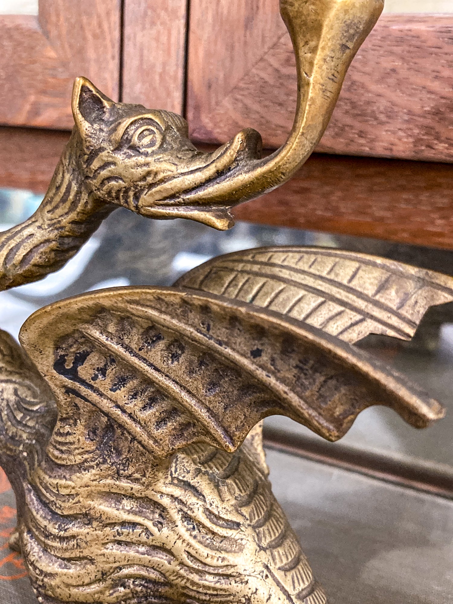 Vintage Pair Italian Sculptural Cast Brass Dragon Form Double Holder Candlesticks