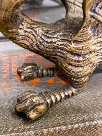 Vintage Pair Italian Sculptural Cast Brass Dragon Form Double Holder Candlesticks
