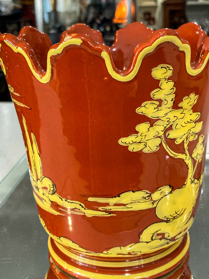 Vintage Italian Hand Painted Red Yellow Tole Cache Style Ceramic Pot