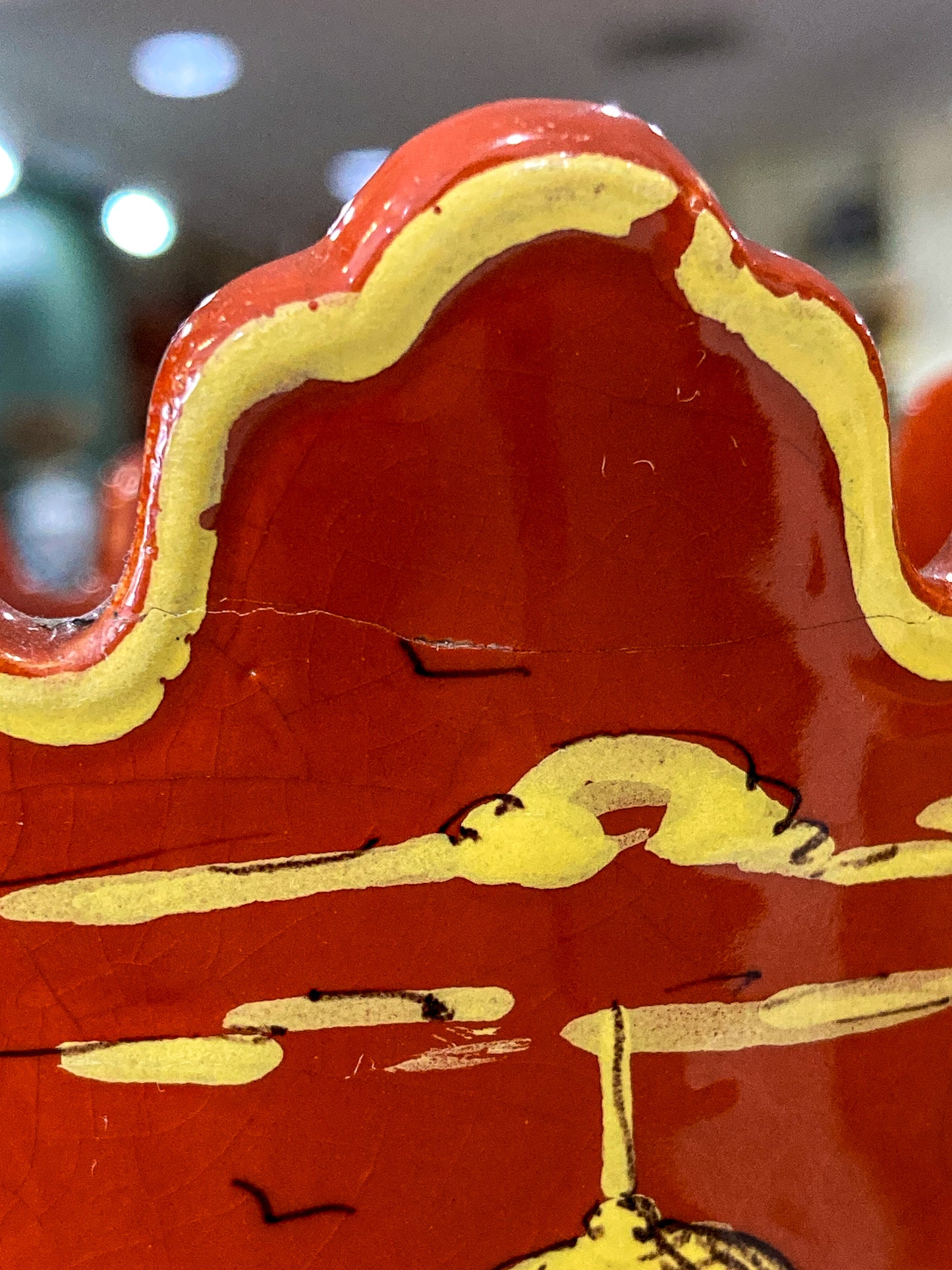 Vintage Italian Hand Painted Red Yellow Tole Cache Style Ceramic Pot